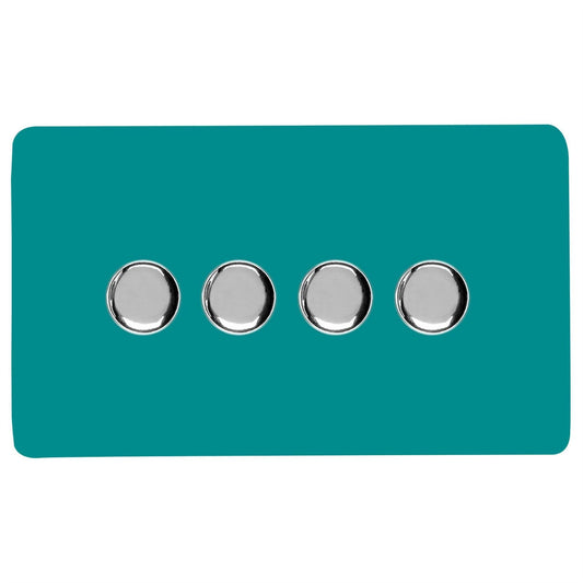 Trendi Switch 4 Gang 1 or 2 way 150w Rotary LED Dimmer Light Switchin Bright Teal
