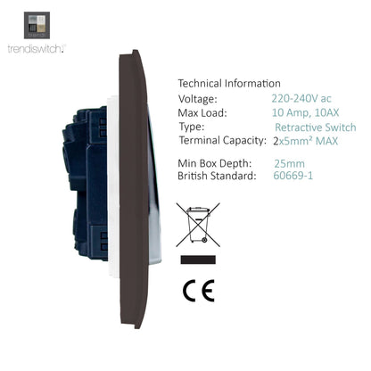 Trendi Switch 2 Gang Retractive Home Automation Switch in Dark Mocha Brown