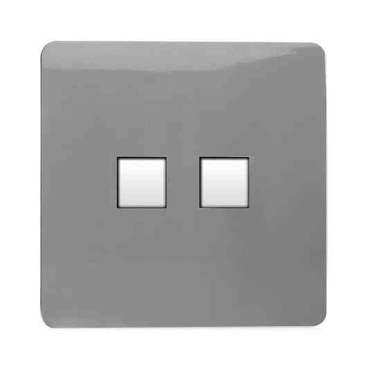 Trendi Switch 2 Gang RJ45 Cat 6 Modern Designer PC Ethernet Socketin Light Grey