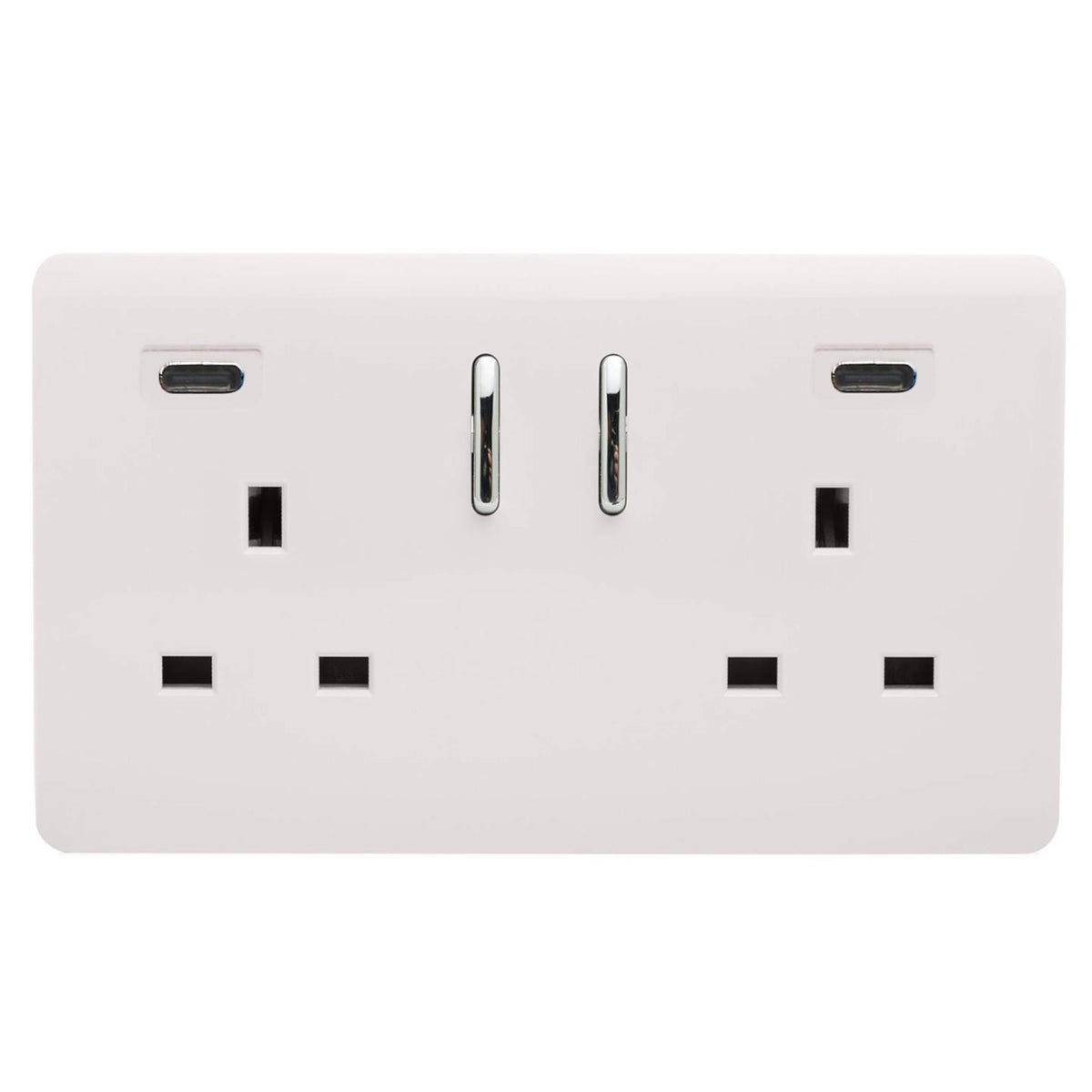 Trendi Switch 2 Gang USB 45W Type C USB Plug Socket in Ice White