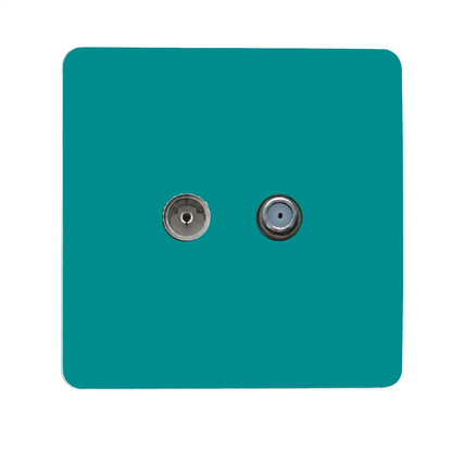 Trendi Switch TV Co-Axial & F-Type Satellite Socket in Bright Teal