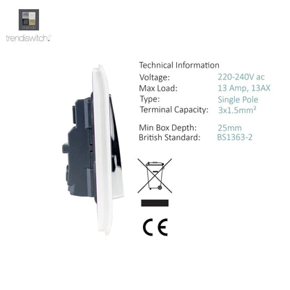 Trendi Switch 1 Gang 13 Amp Switched Plug Socket in Ice White