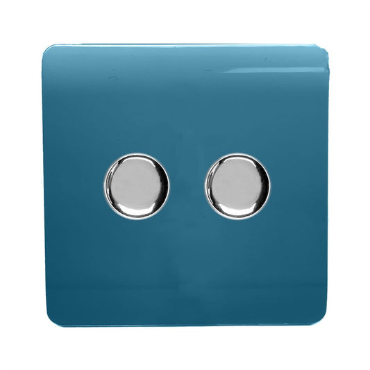Trendi Switch 2 Gang 1 or 2 way 150w Rotary LED Dimmer Light Switchin Ocean Blue
