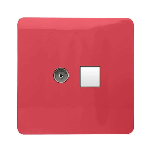 Trendi Switch 2 Gang TV Co-Axial & RJ45 Cat 6 Modern Designer PC Ethernet Socketsin Strawberry Red