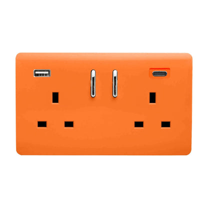 Trendi Switch 2 Gang USB 3100mA Type A & C USB Plug Socket in Sunset Orange