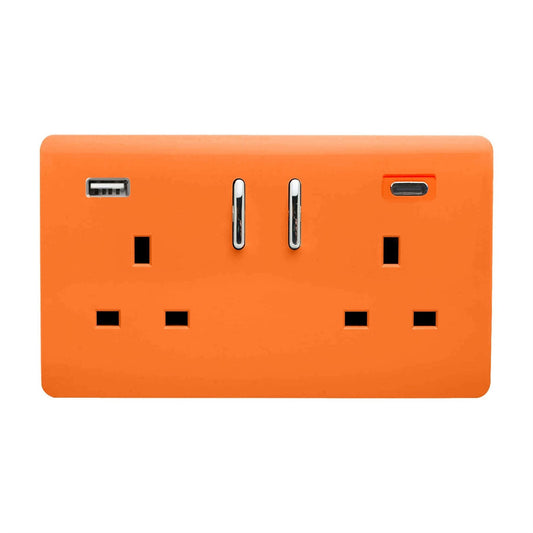 Trendi Switch 2 Gang USB 3100mA Type A & C USB Plug Socketin Sunset Orange