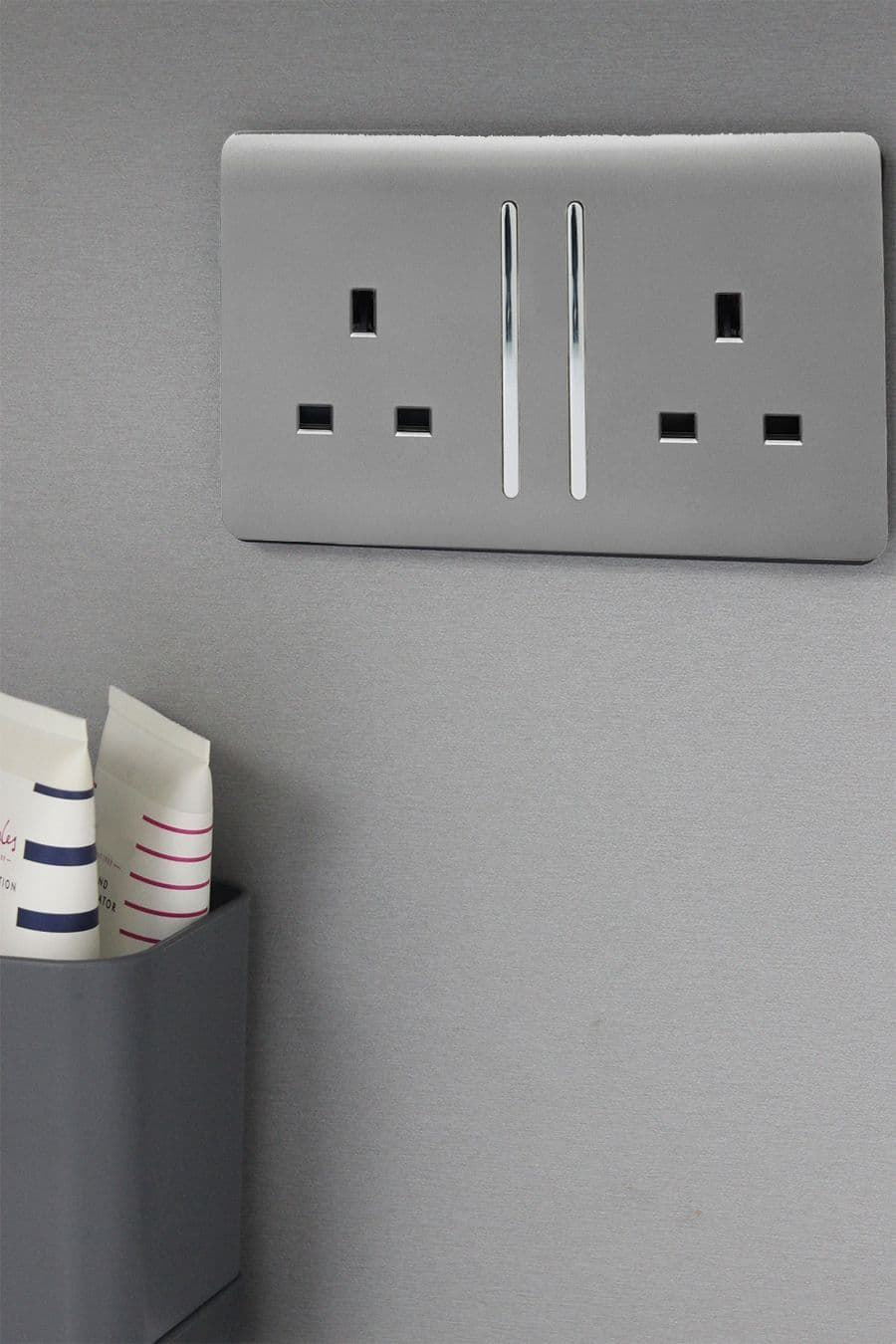 Trendi Switch 2 Gang Long Switched Plug Socketin Light Grey