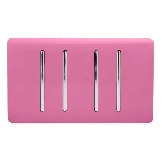 Trendi Switch 4 Gang Light Switch (1x 1 or 2 Way & 3 x Intermediate)in Candy Pink