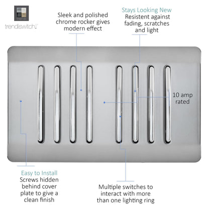 Trendi Switch 8 Gang 1 or 2 Way Light Switch in Brushed Steel