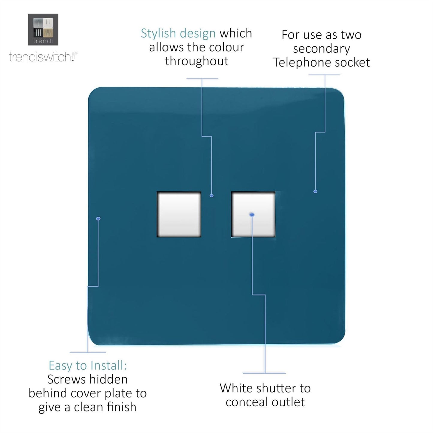 Trendi Switch 2 Gang Cat 3 Telephone Slave Socketin Midnight Blue