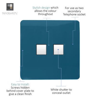 Trendi Switch 2 Gang Cat 3 Telephone Slave Socket in Midnight Blue