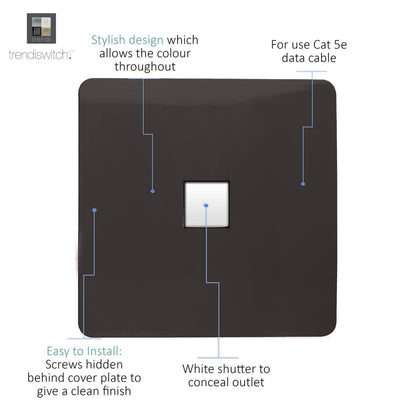 Trendi Switch 1 Gang RJ45 Cat 5e PC Ethernet Socket in Dark Mocha Brown