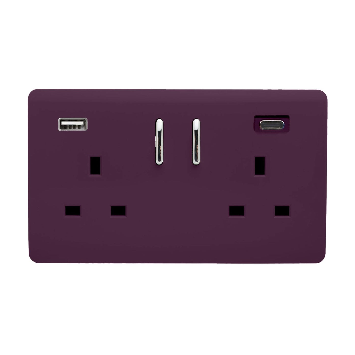 Trendi Switch 2 Gang USB 65W Type A & C USB Plug Socket in Plum Purple