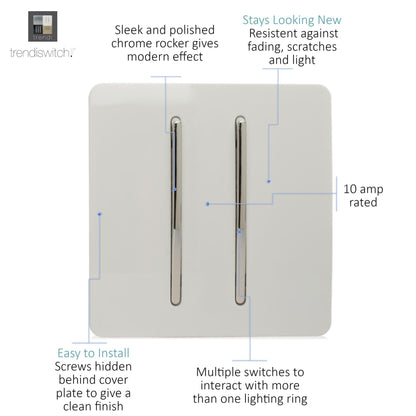 Trendi 2 Gang 2 Way Rocker Double Plate Tactile Light Switch Matt White - ART-SS4MWH