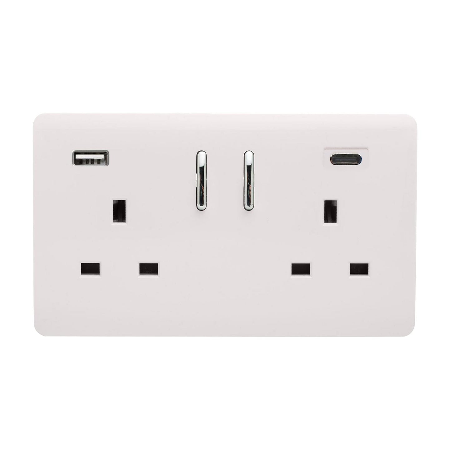 Trendi Switch 2 Gang USB 45W Type A & C USB Plug Socket in Ice White