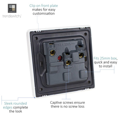 Trendi Switch 1 Gang 13 Amp Switched Plug Socket in Warm Grey