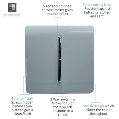 Trendi Switch 1 Gang Intermediate Rocker Light Switch in Cool Grey