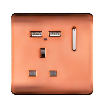 Trendi Switch 1 Gang USB 2100mA Plug Socket in Copper