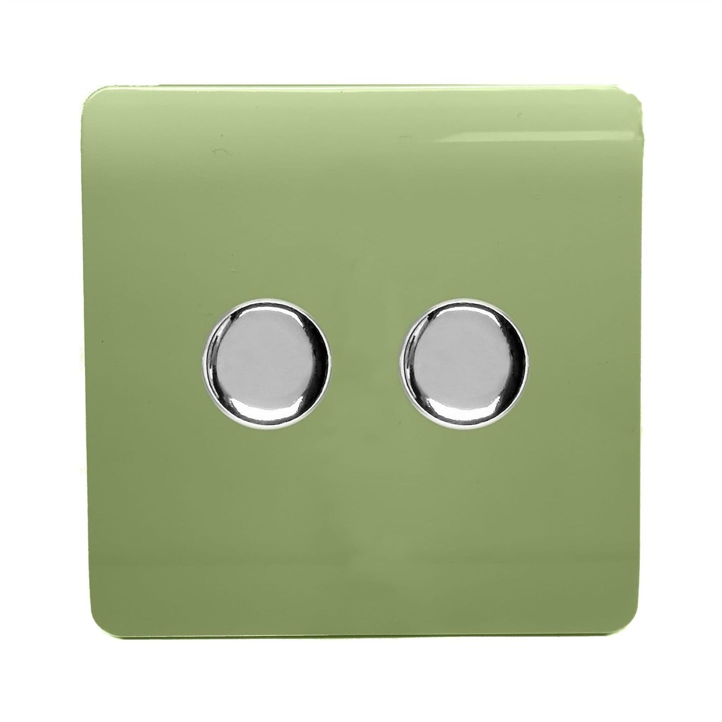 Trendi Switch 2 Gang 1 or 2 way 150w Rotary LED Dimmer Light Switchin Moss Green