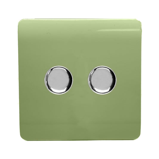Trendi Switch 2 Gang 1 or 2 way 150w Rotary LED Dimmer Light Switchin Moss Green
