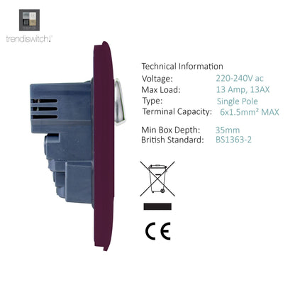 Trendi Switch 2 Gang 4 Port USB 2100mA Plug Socket in Plum Purple