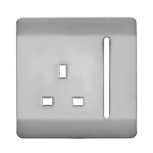 Trendi Switch 1 Gang 13 Amp Switched Spare Faceplate For Modern Designer Plug Socket Brushed Steel