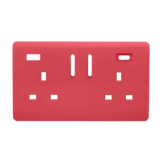 Trendi Switch 2 Gang Type A&C USB Spare Faceplate For Modern Designer Plug Socket in Strawberry Red