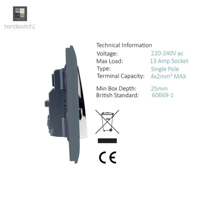 Trendi Switch 2 Gang Long Switched Plug Socket in Warm Grey