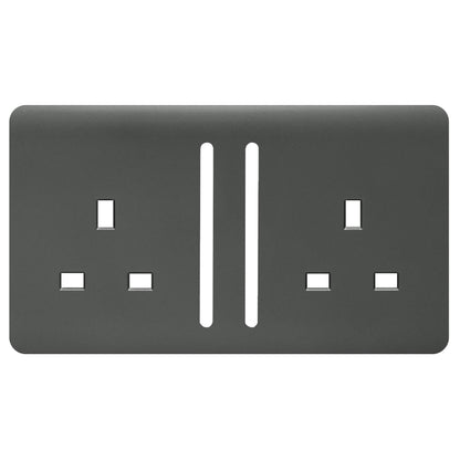 Trendi Switch 2 Gang Long Switched Spare Faceplate For Modern Designer Plug Socket in Charcoal Grey