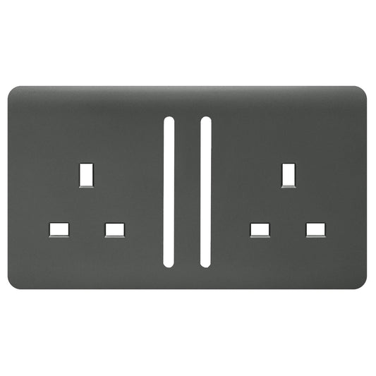 Trendi Switch 2 Gang Long Switched Spare Faceplate For Modern Designer Plug Socket in Charcoal Grey