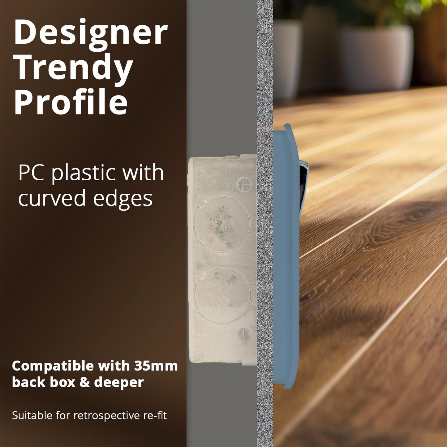 Trendi Switch 2 Gang Long Switched Plug Socket in Sky Blue