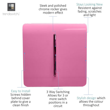Trendi Switch 1 Gang Intermediate Rocker Light Switch in Candy Pink