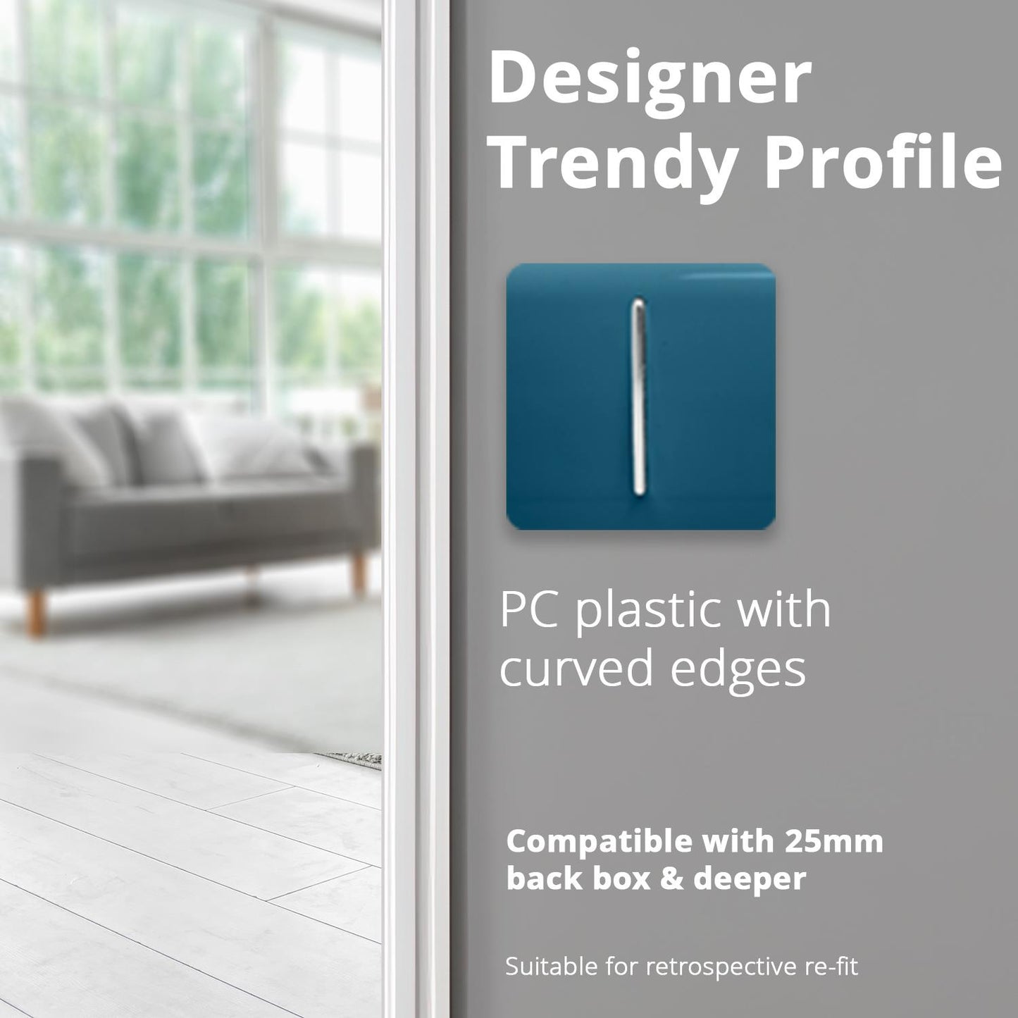 Trendi Switch 1 Gang 1 or 2 way Rocker Light Switchin Midnight Blue