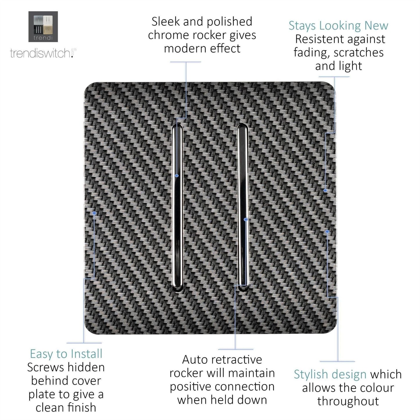 Trendi Switch 2 Gang Retractive Home Automation Switchin Carbon Fibre
