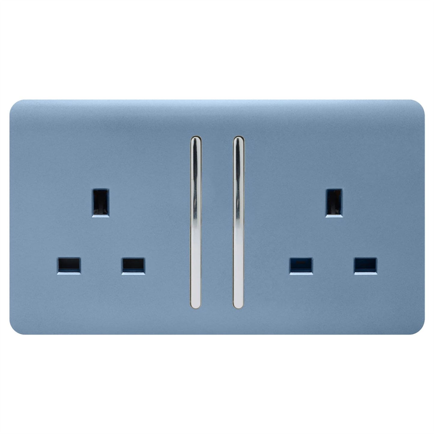Trendi Switch 2 Gang Long Switched Plug Socket in Sky Blue