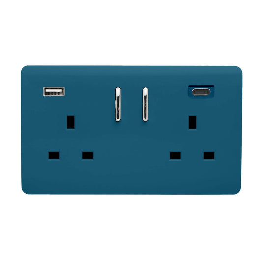 Trendi Switch 2 Gang USB 3100mA Type A & C USB Plug Socketin Ocean Blue