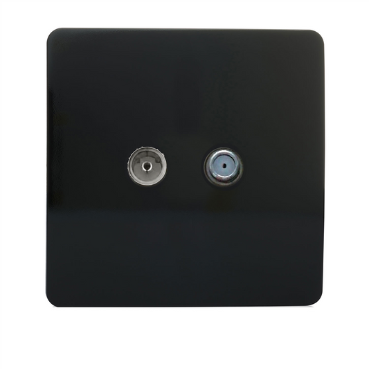 Trendi Switch TV Co-Axial & F-Type Satellite Socket in Piano Black