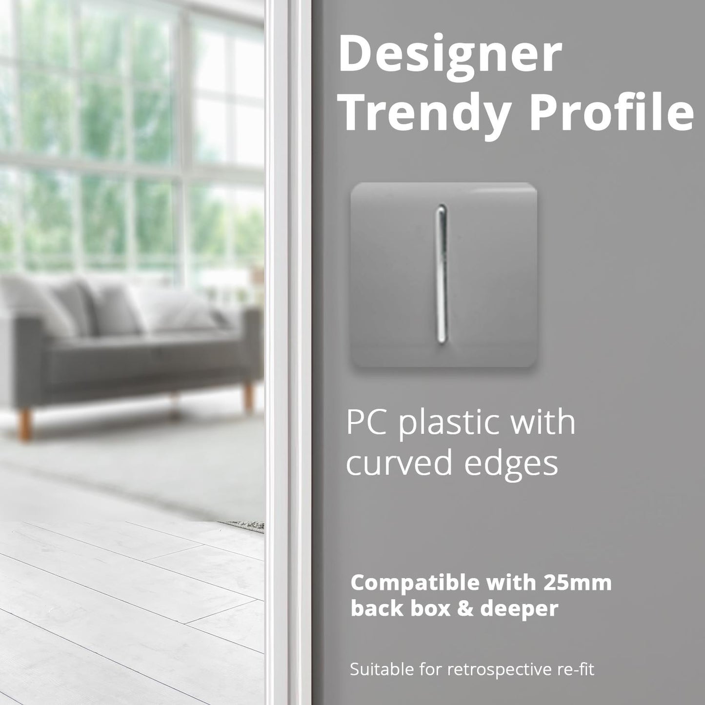 Trendi Switch 1 Gang 1 or 2 way Rocker Light Switch in Light Grey