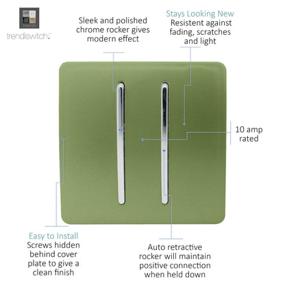 Trendi Switch 2 Gang Retractive Doorbell Switch in Moss Green