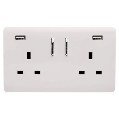 Trendi Switch 2 Gang USB 3100mA Plug Socket in Ice White