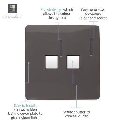 Trendi Switch 2 Gang Cat 3 Telephone Slave Socket in Dark Mocha Brown
