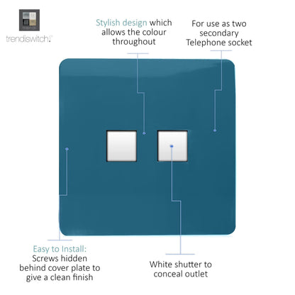 Trendi Switch 2 Gang Cat 3 Telephone Slave Socket in Ocean Blue