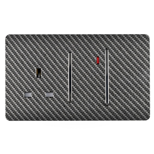 Trendi Switch 45 Amp Cooker Switch & 13 Amp Plug Socket with Neonin Carbon Fibre