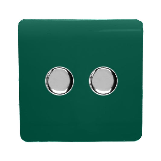 Trendi Switch 2 Gang 1 or 2 way 150w Rotary LED Dimmer Light Switchin Dark Forest Green