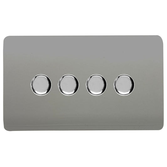 Trendi Switch 4 Gang 1 or 2 way 150w Rotary LED Dimmer Light Switchin Light Grey