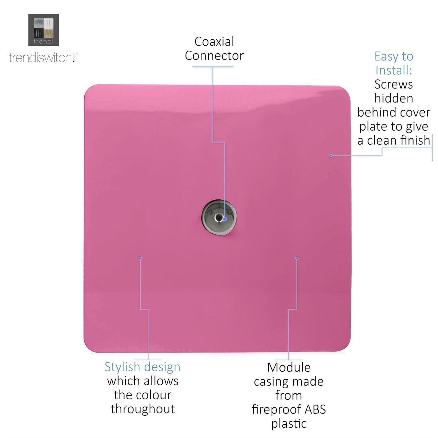 Trendi Switch 1 Gang Female Co-Axial Television Socketin Candy Pink