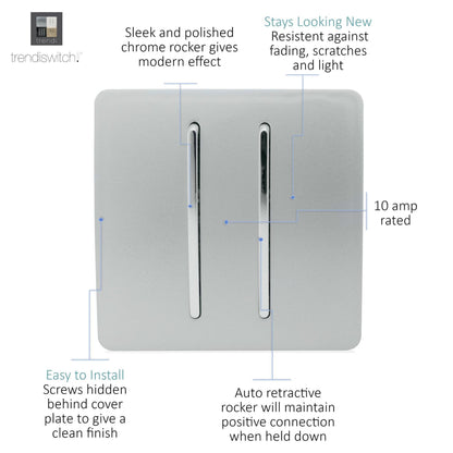 Trendi Switch 2 Gang Retractive Doorbell Switch in Platinum Silver