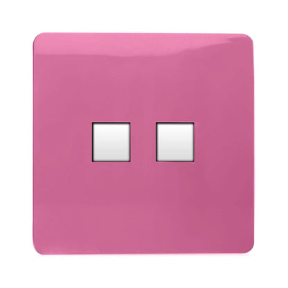 Trendi Switch 2 Gang RJ45 Cat 5e PC Ethernet & Telephone Slave Sockets in Candy Pink