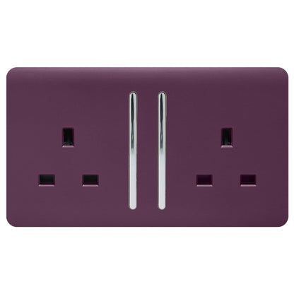 Trendi Switch 2 Gang Long Switched Plug Socket in Plum Purple