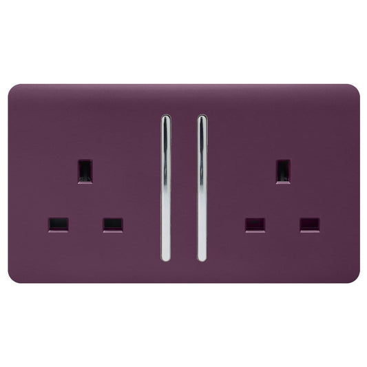 Trendi Switch 2 Gang Long Switched Plug Socketin Plum Purple